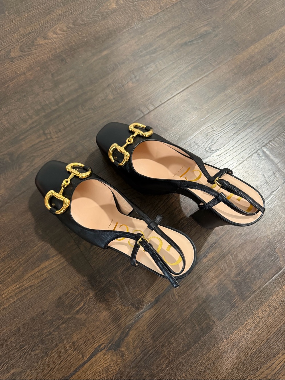 Gucci Black Leather Slingback Pumps with Gold Horsebit - Picture 9 of 16
